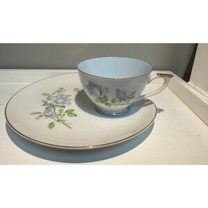 Vintage Lefton China Hand Painted Blue Floral Cup Snack Plate